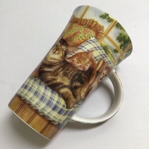 Cats Coffee Mug Porcelain Sleepy Kittens Tea Cup 5 1/2” Tall Designer Cha Cult